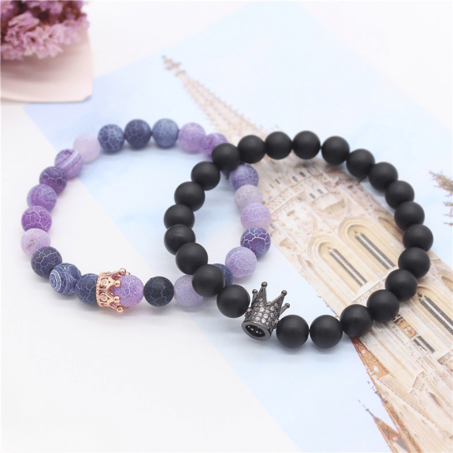 Black and violet crown distance bracelets