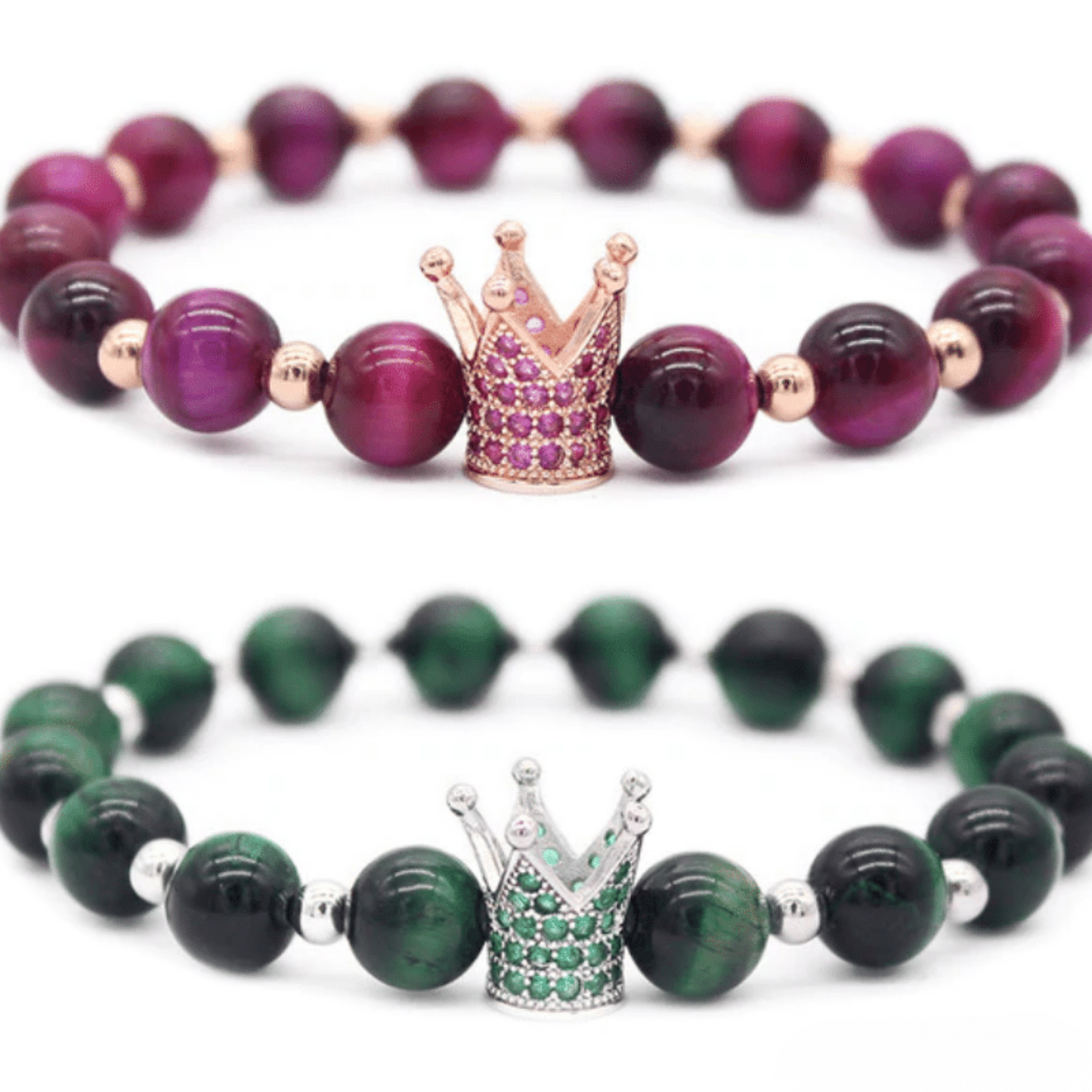 Violet and green crown distance bracelets