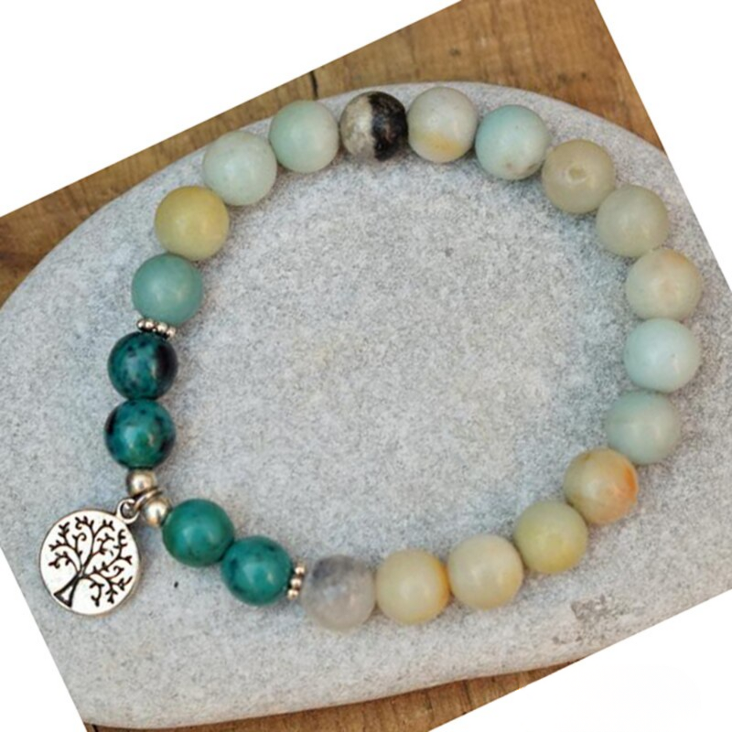 Chrysocolla and amazonite bracelets