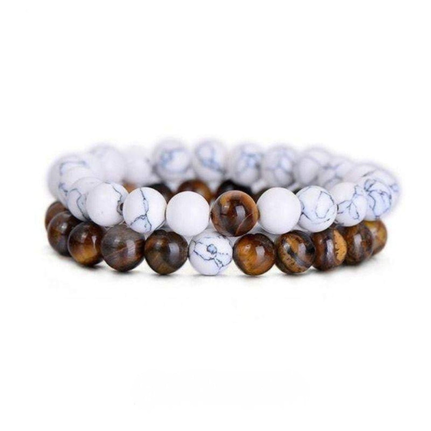 “Tiger” Couple Distance Bracelets – White Howlite & Tiger Eye