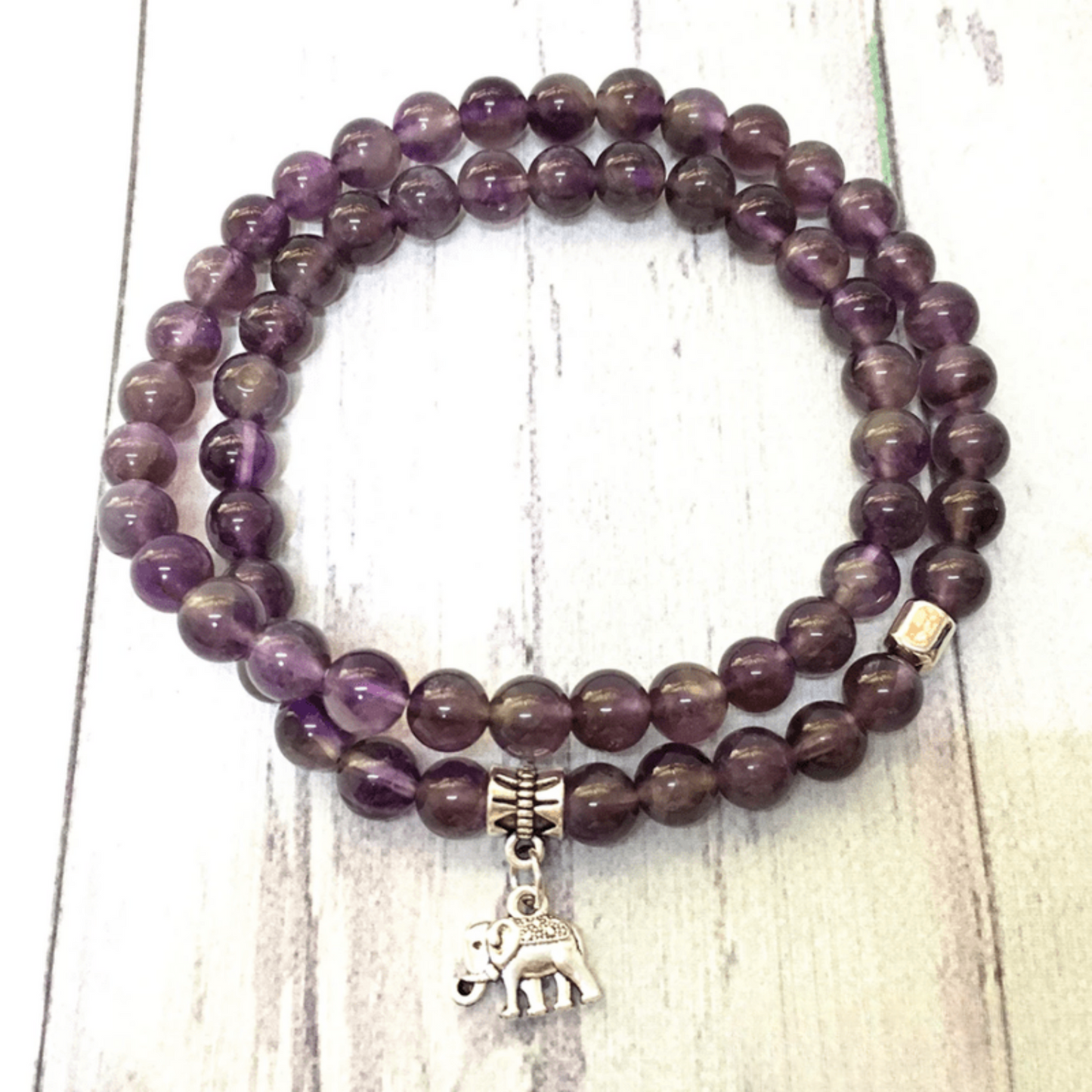 Set of 2 elephant bracelets in rose quartz and amethyst