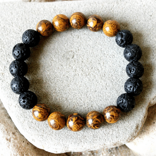 Bracelet en Pierre de Lave et Jaspe Peau d'Éléphant