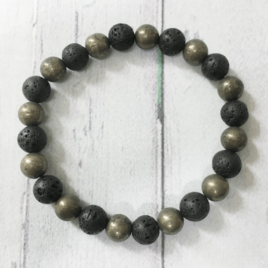 Bracelet en Pierre de Lave et Pyrite