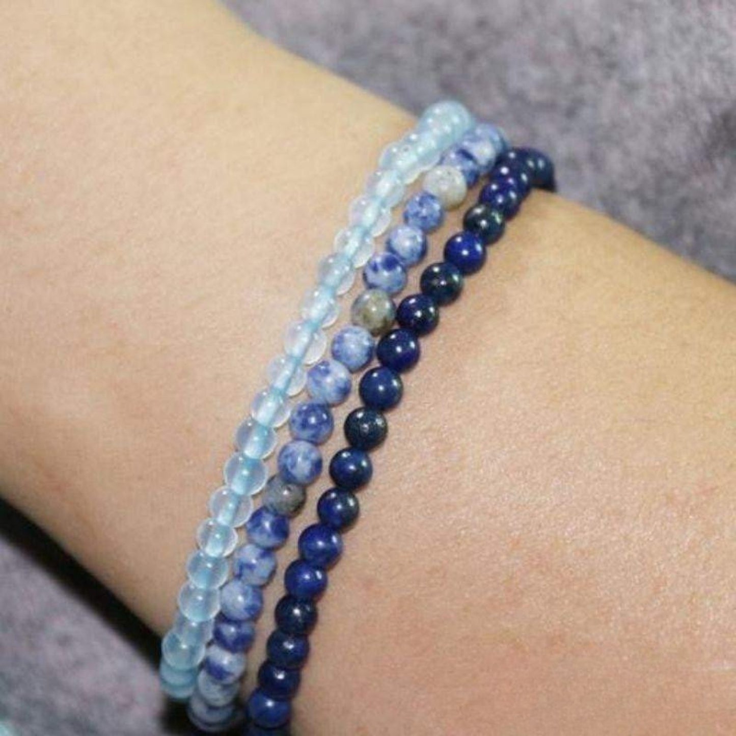 Celestite, lapis lazuli and sodalite bracelets