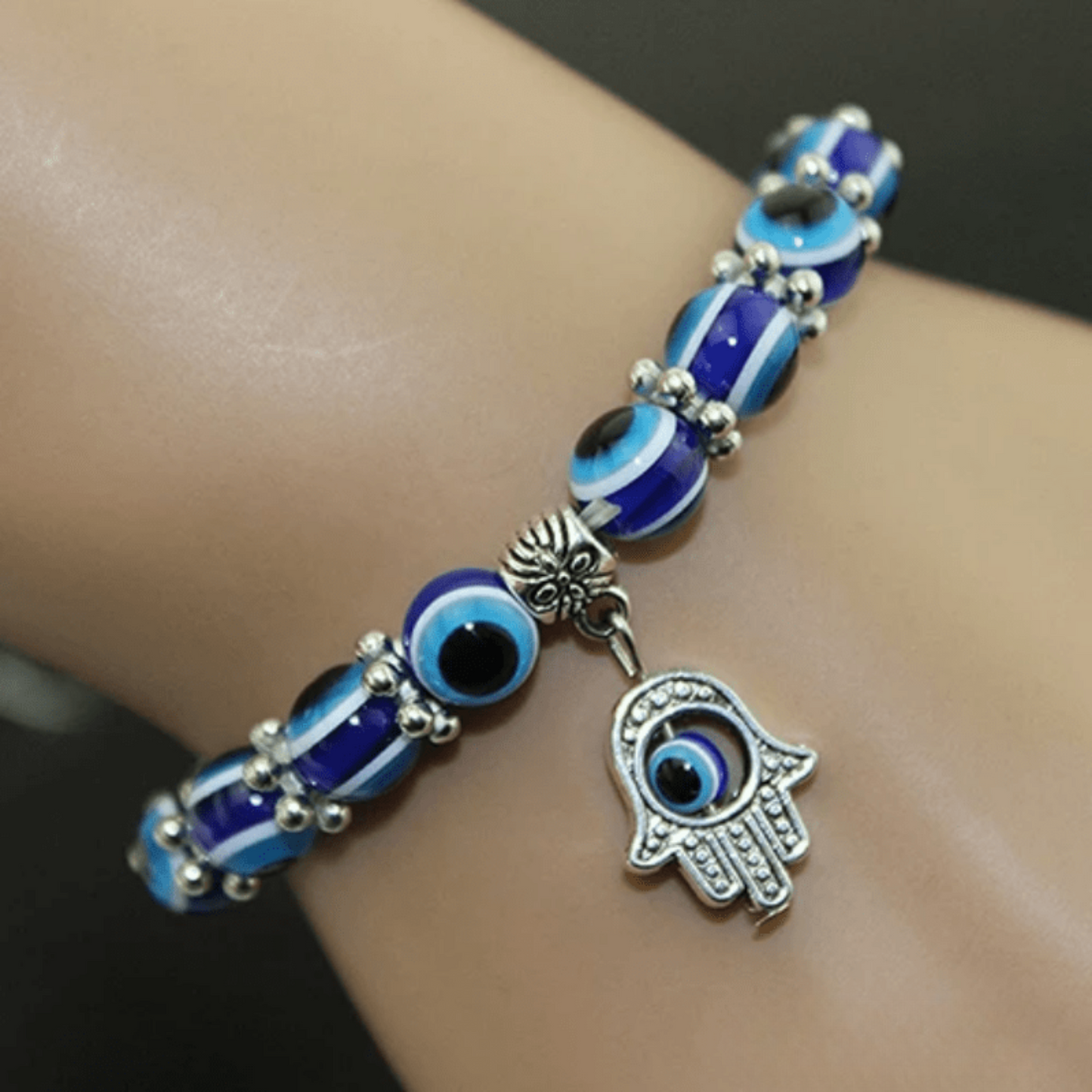 Hand of Fatima bracelet with blue eye