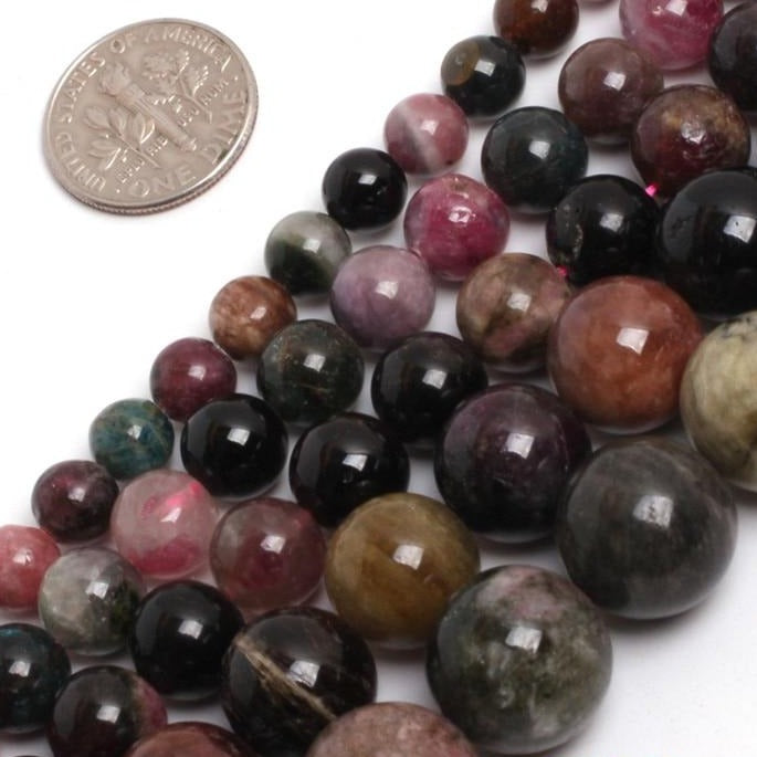Round multicolor tourmaline beads