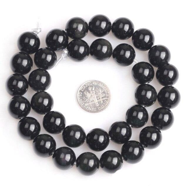 Round black obsidian beads
