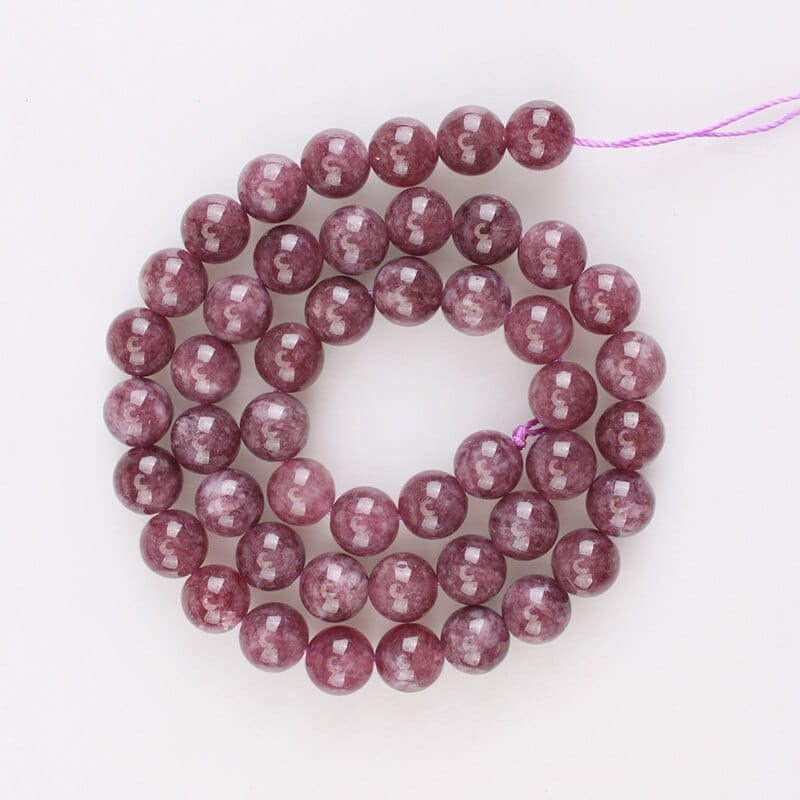 Round lepidolite beads