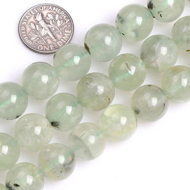 Round prehnite beads