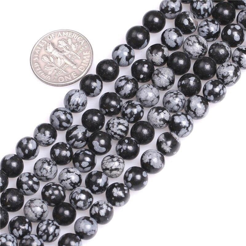 Round snowflake obsidian beads