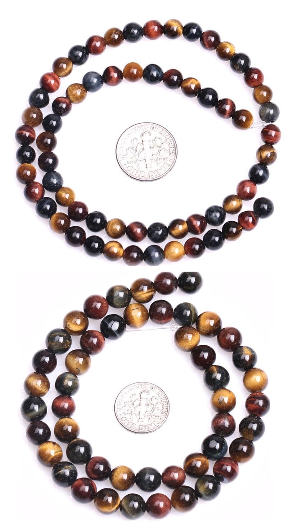 Round tiger’s eye, bull’s eye, and hawk’s eye beads