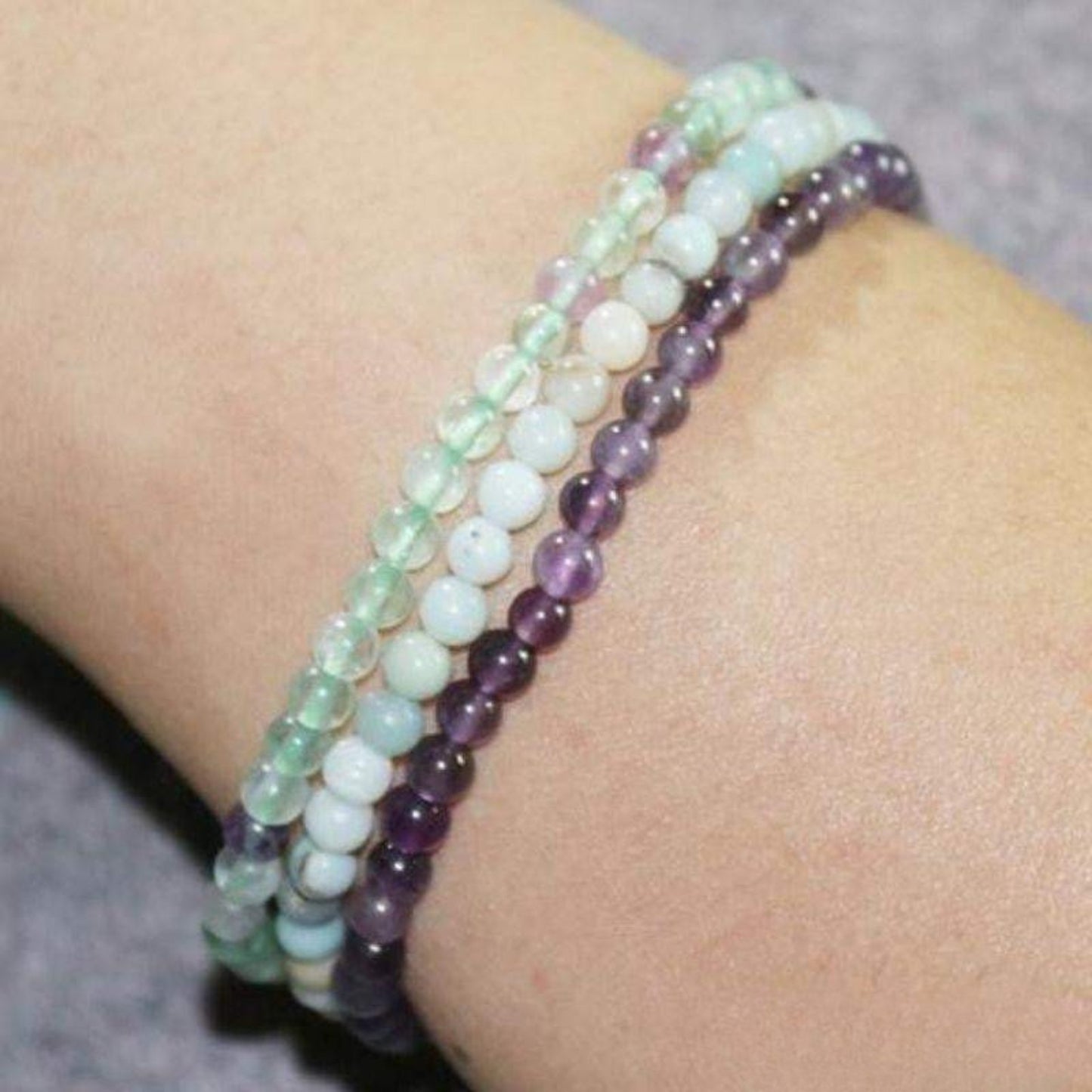 Set of 3 Bracelets in Fluorite, Amethyst & Amazonite