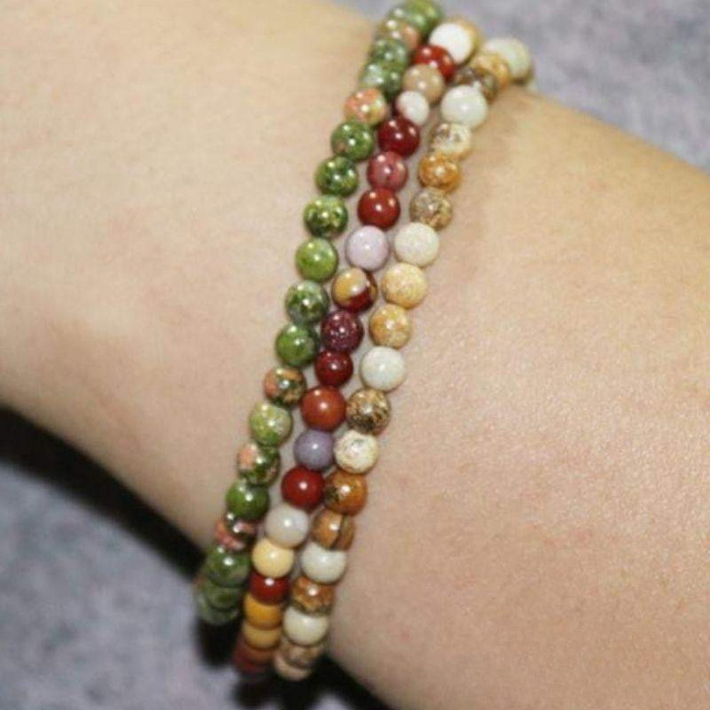 Set of 3 Bracelets in Unakite, Picture Jasper & Mookaite