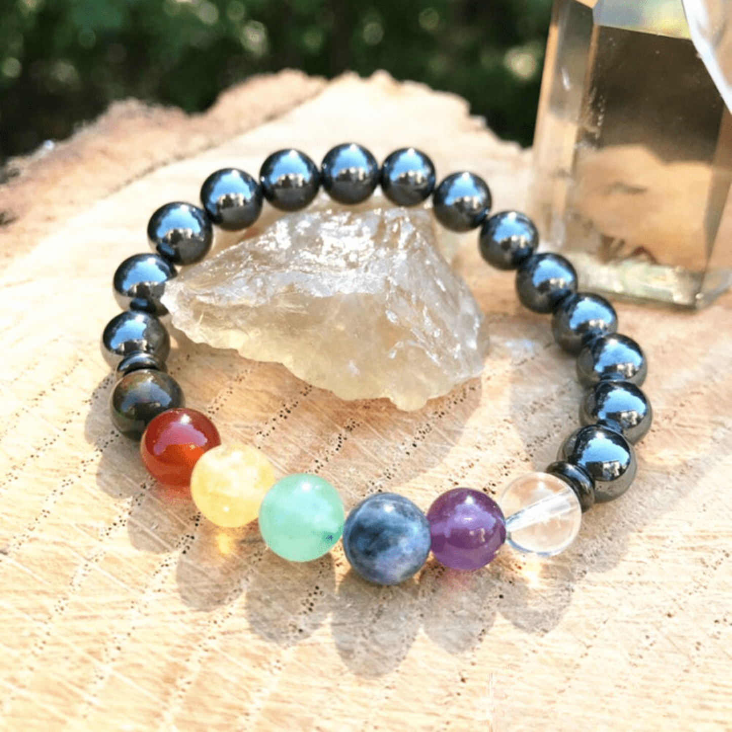 7 chakra hematite bracelet
