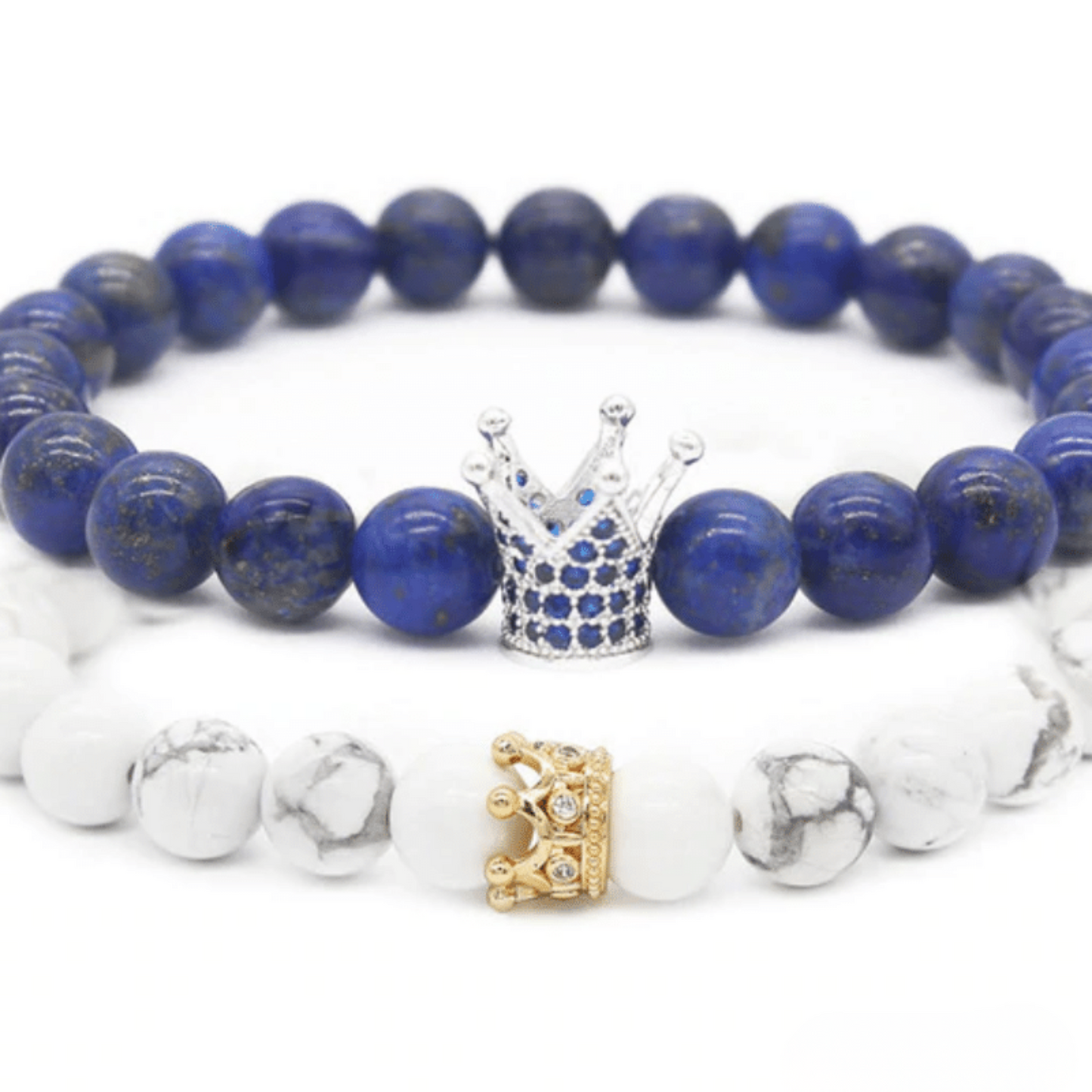 Blue and white crown distance bracelets