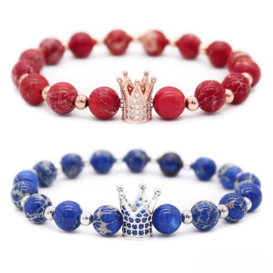 Red and blue crown distance bracelets