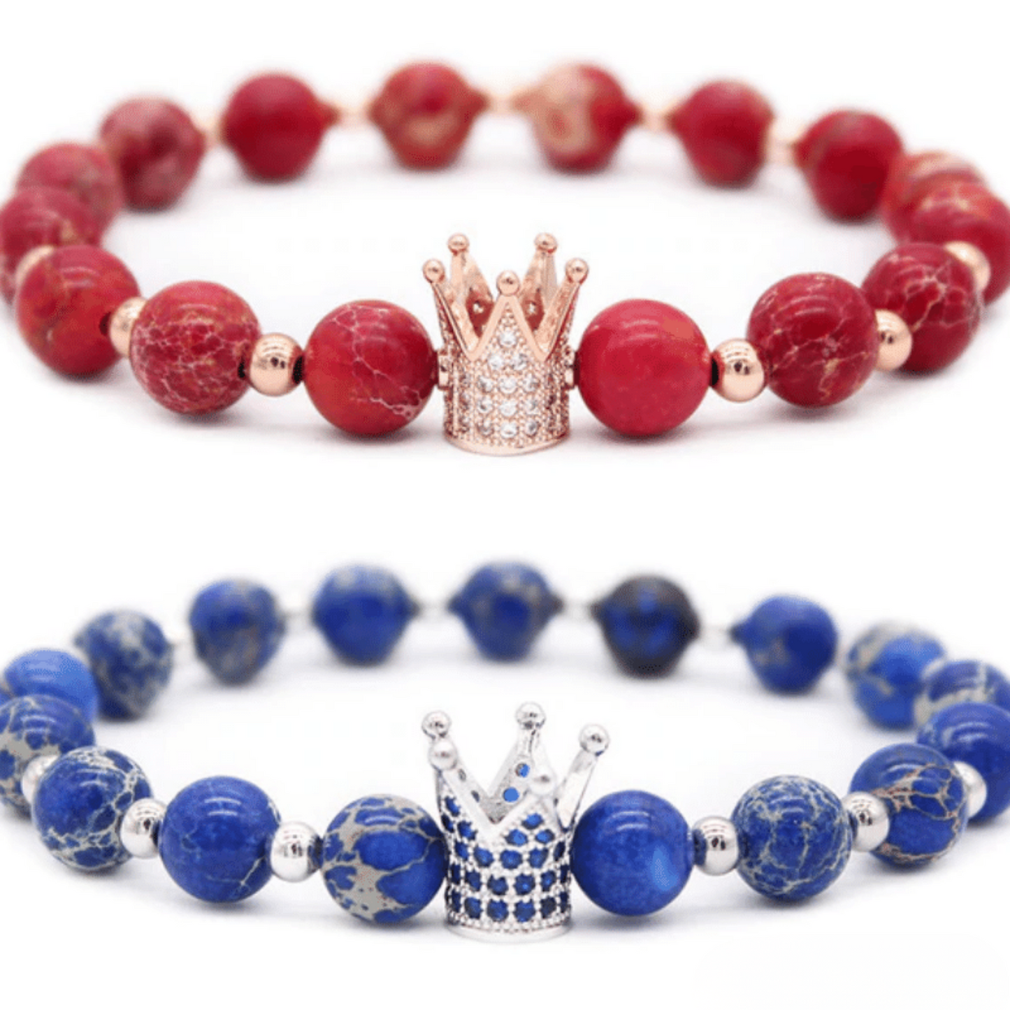 Red and blue crown distance bracelets