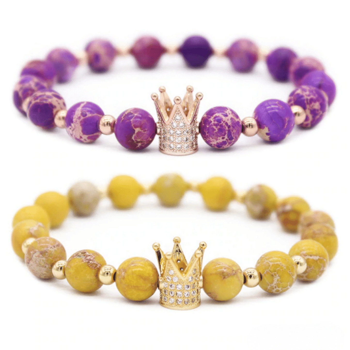 Violet and yellow crown distance bracelets