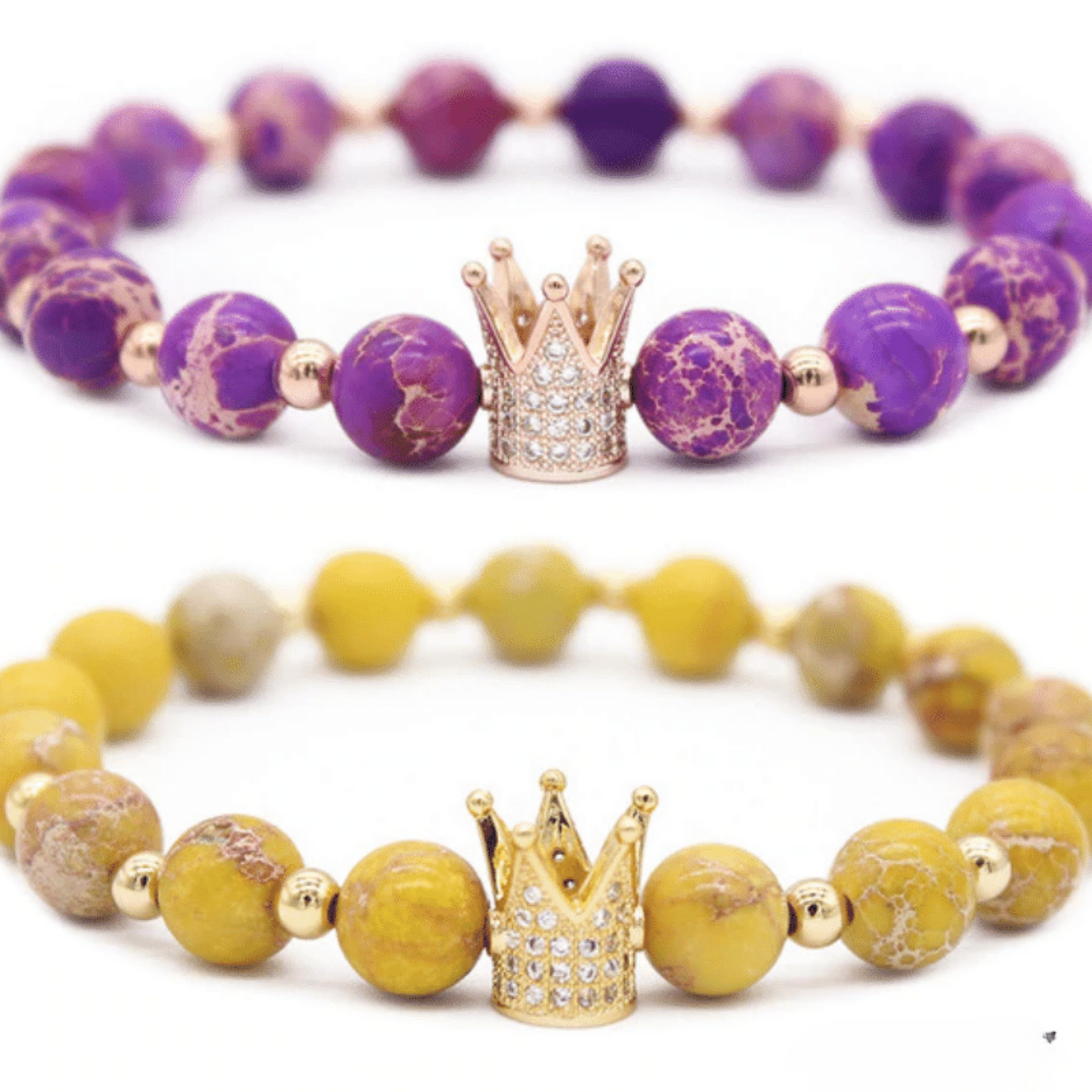 Violet and yellow crown distance bracelets