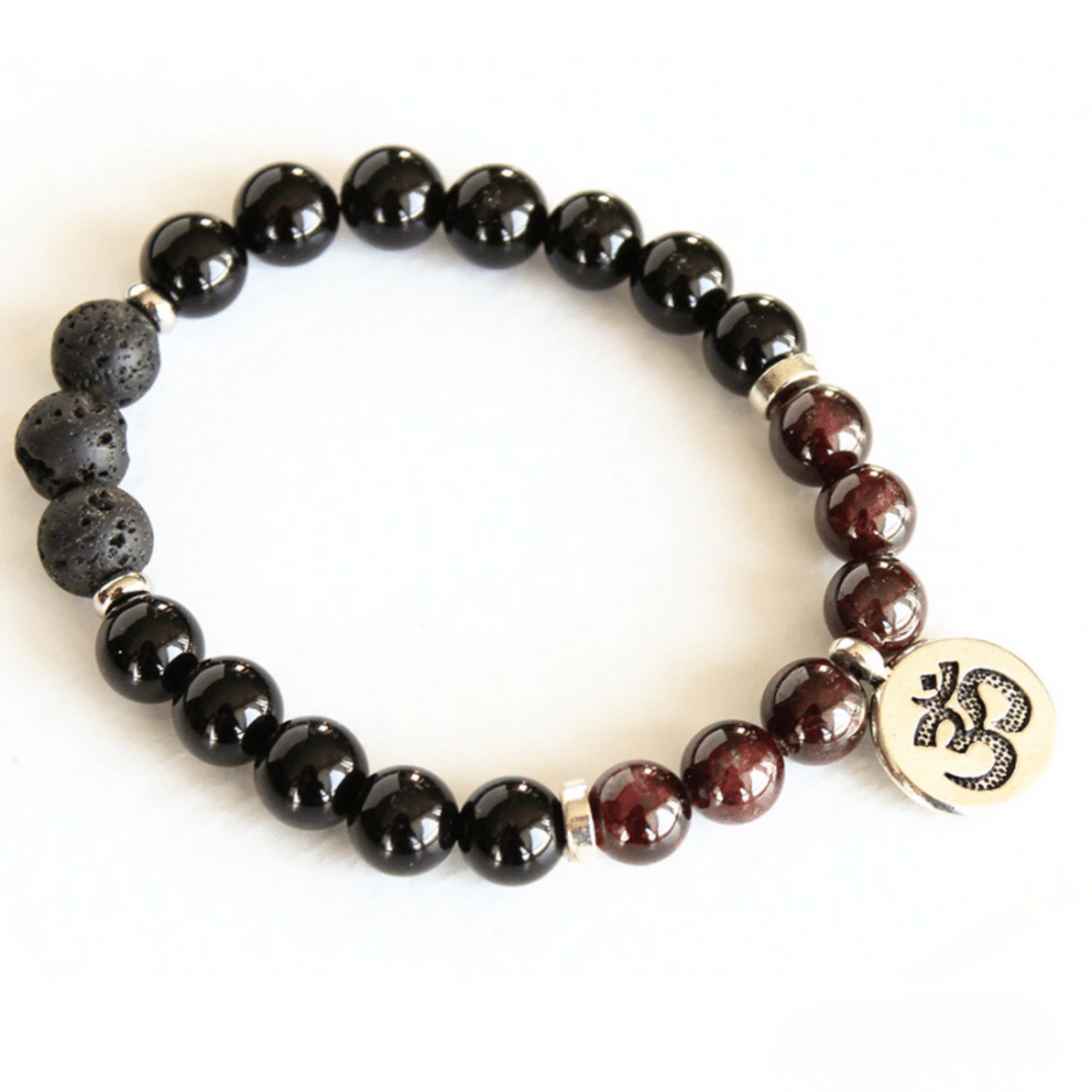 OM Bracelet in Garnet, Black Onyx and Lava Stone