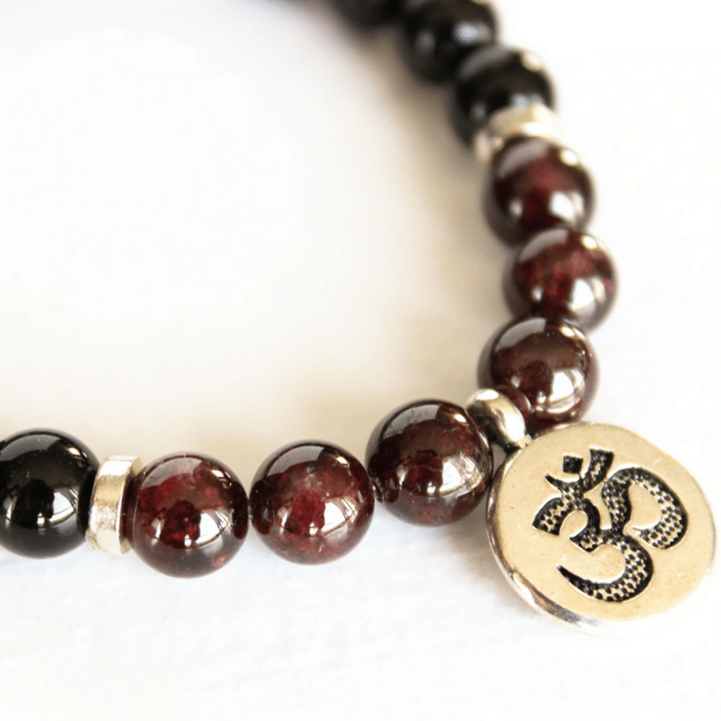 OM Bracelet in Garnet, Black Onyx and Lava Stone