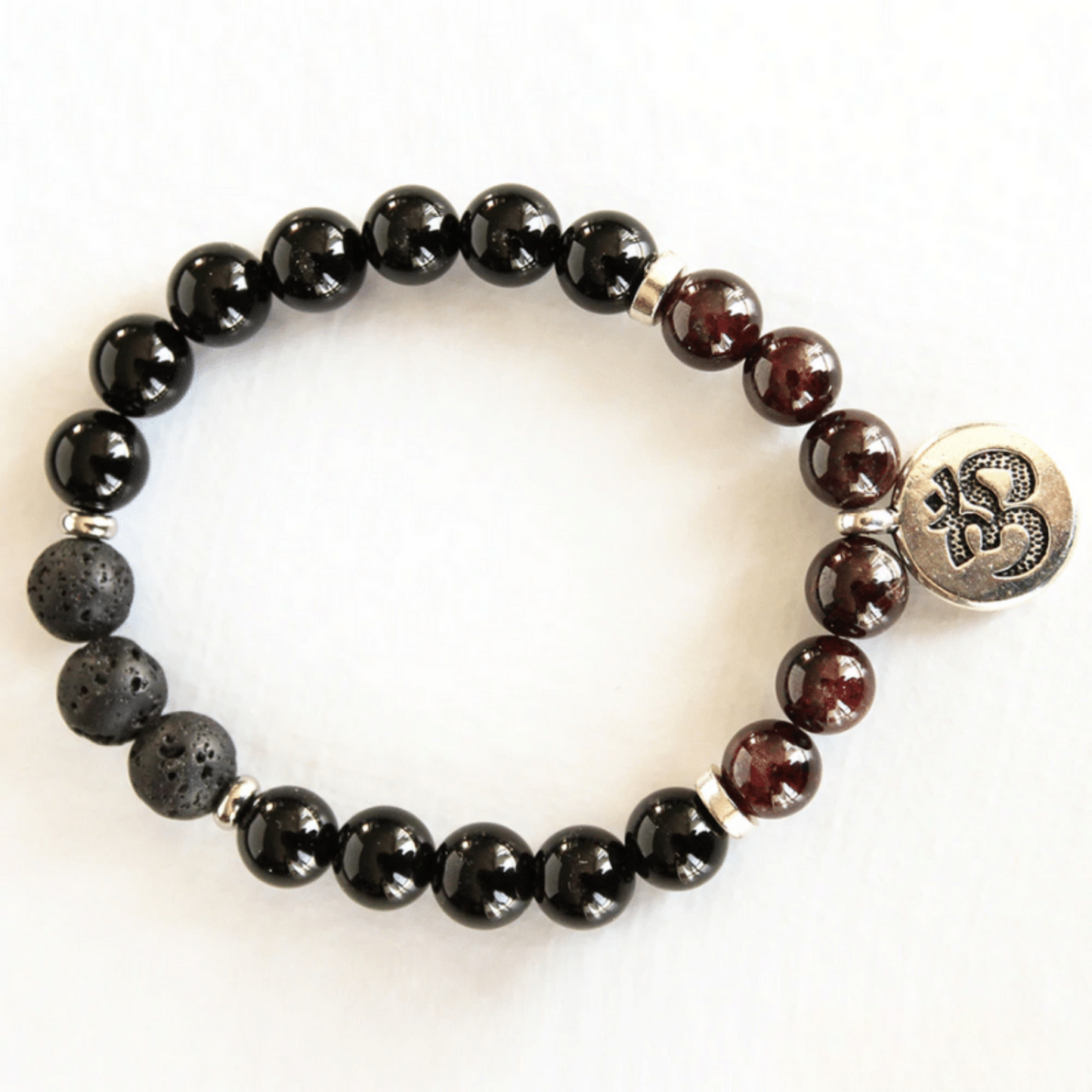 OM Bracelet in Garnet, Black Onyx and Lava Stone