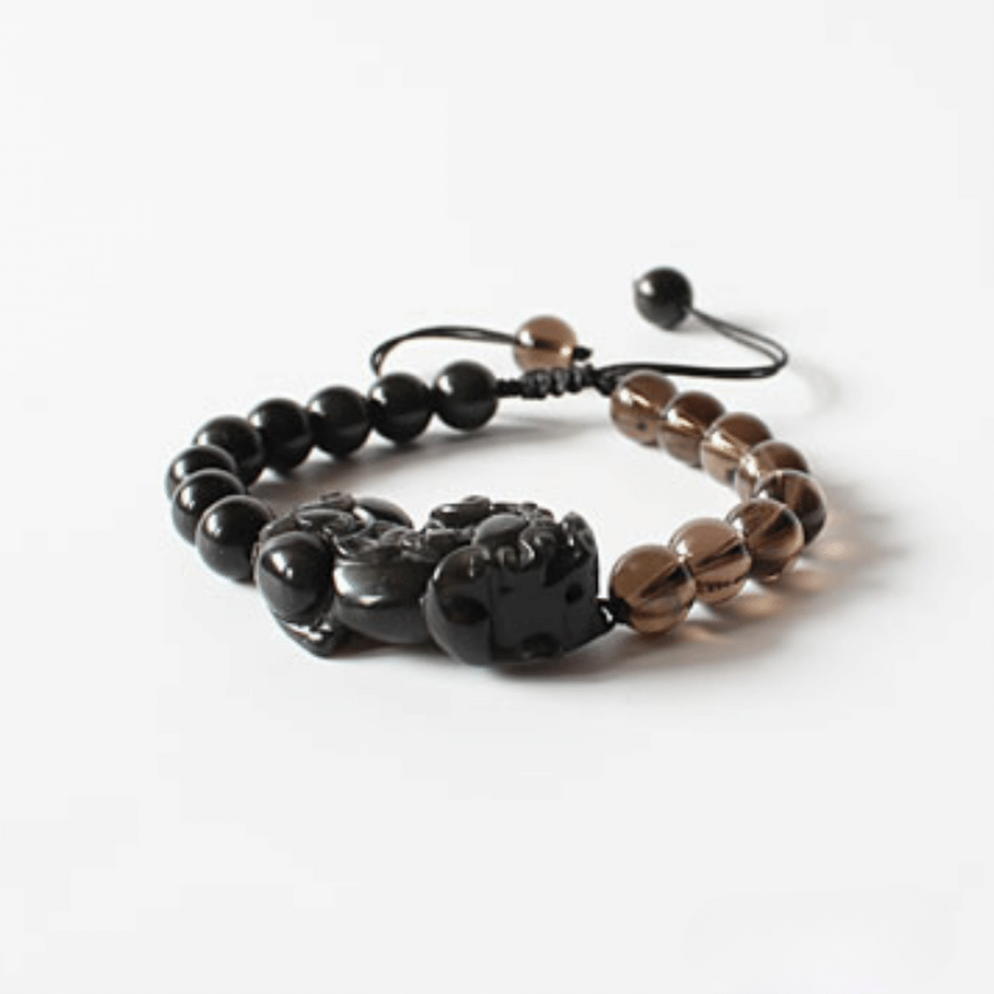 Pixiu Bracelet in Black Obsidian and Smoky Quartz