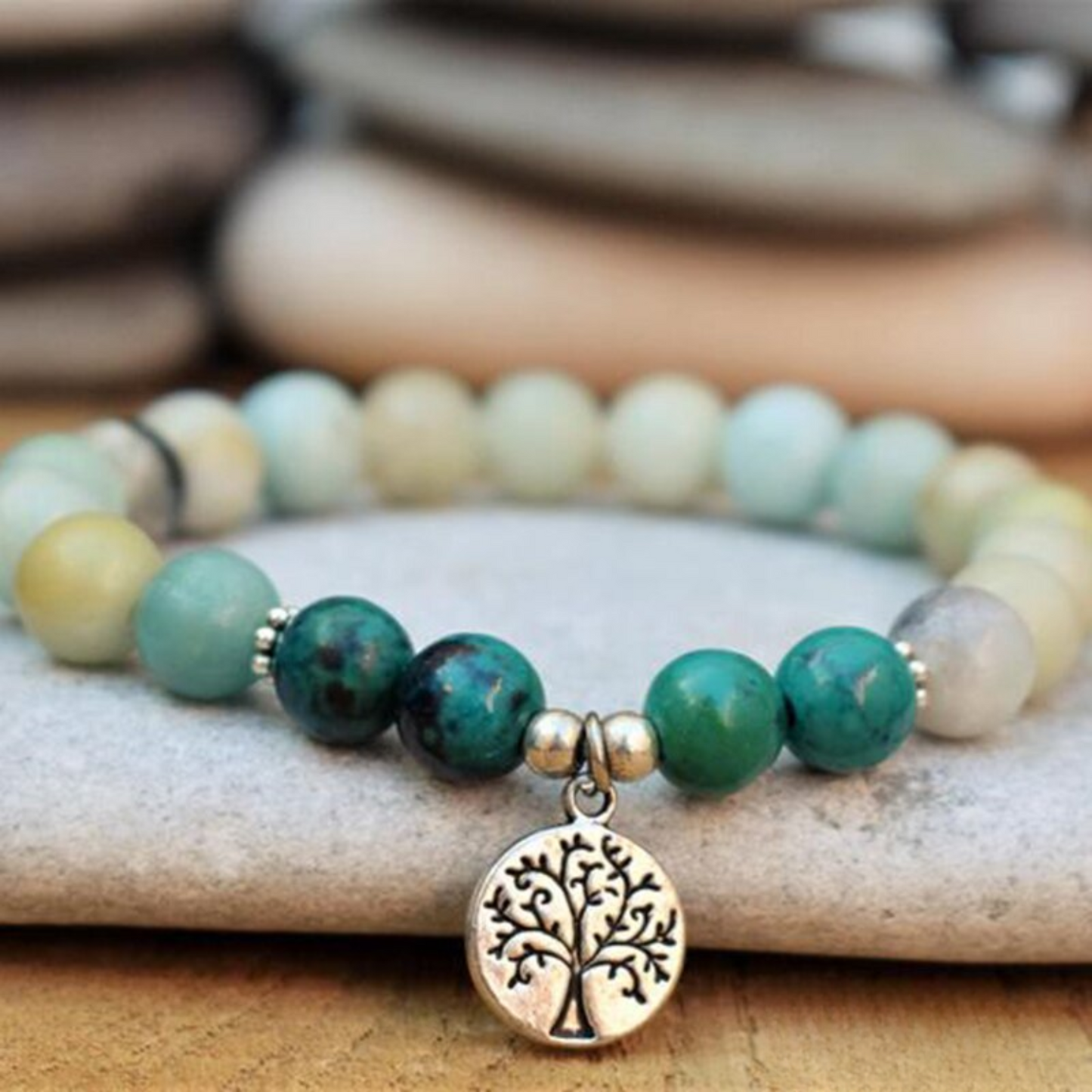 Chrysocolla and amazonite bracelets