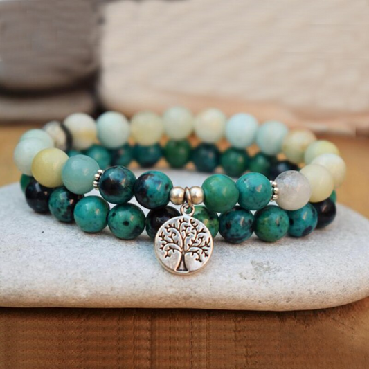 Chrysocolla and amazonite bracelets