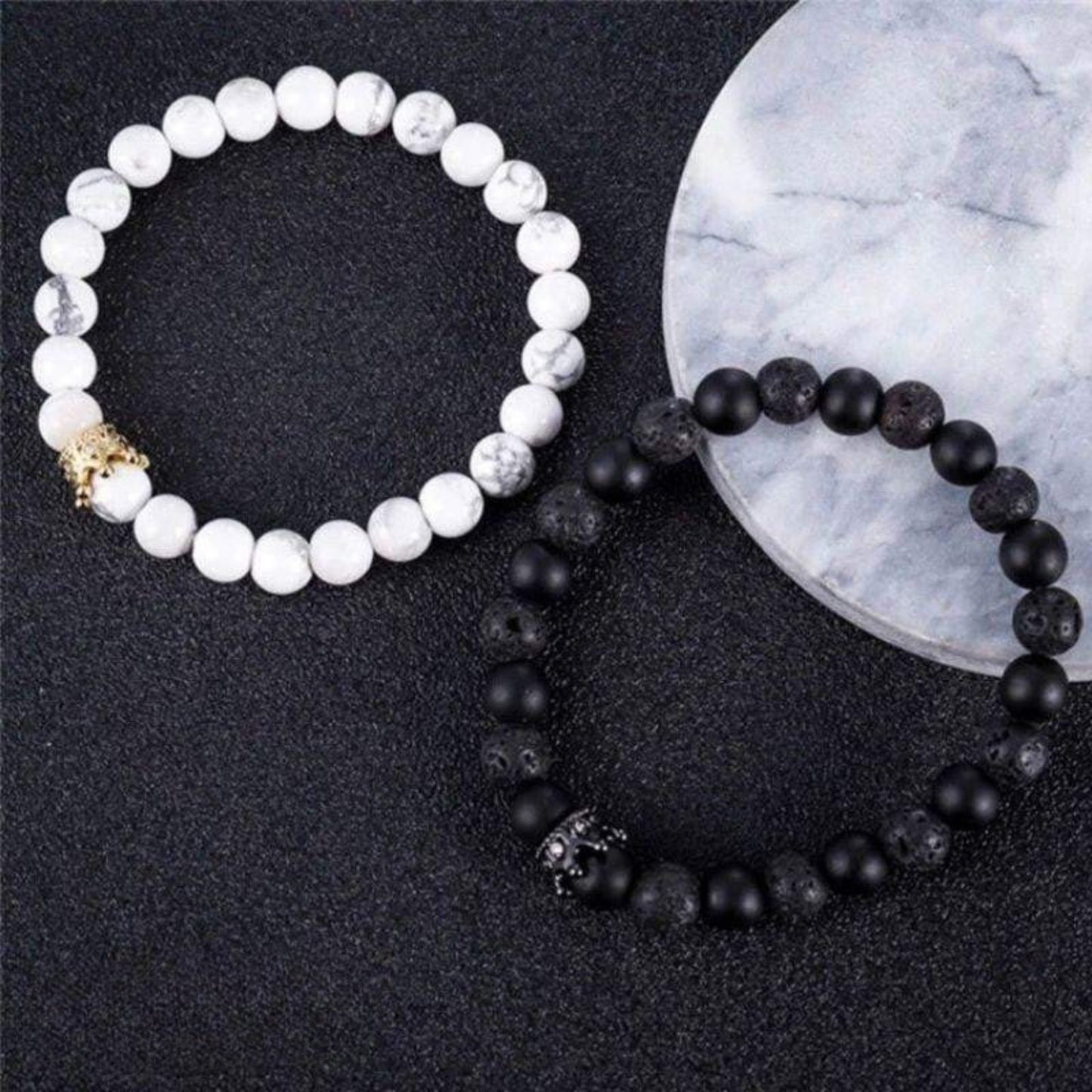 “His King Her Queen” natural stone distance bracelets