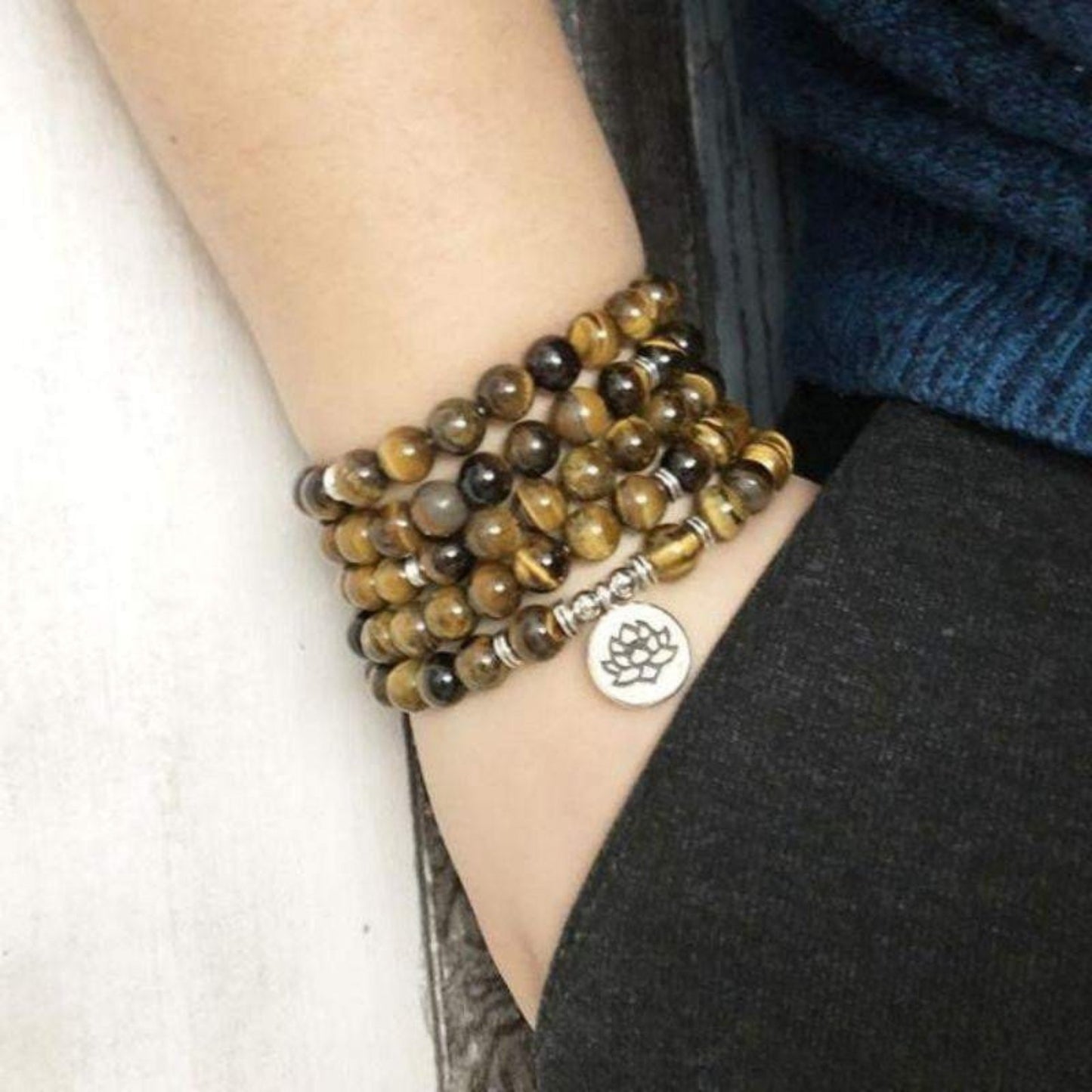 Tiger Eye Mala Lotus Bracelet
