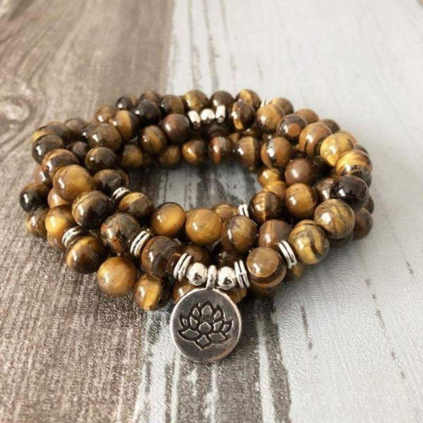 Tiger Eye Mala Lotus Bracelet