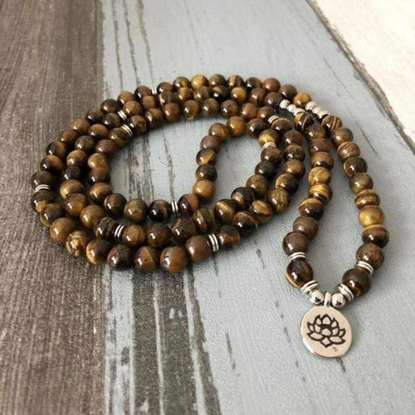 Tiger Eye Mala Lotus Bracelet