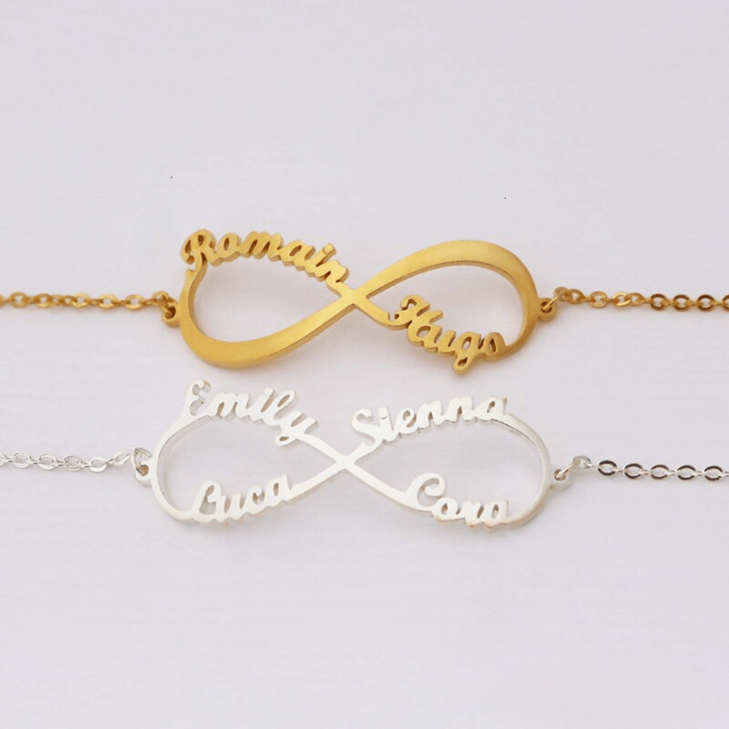 Personalized infinity bracelet with engraved names