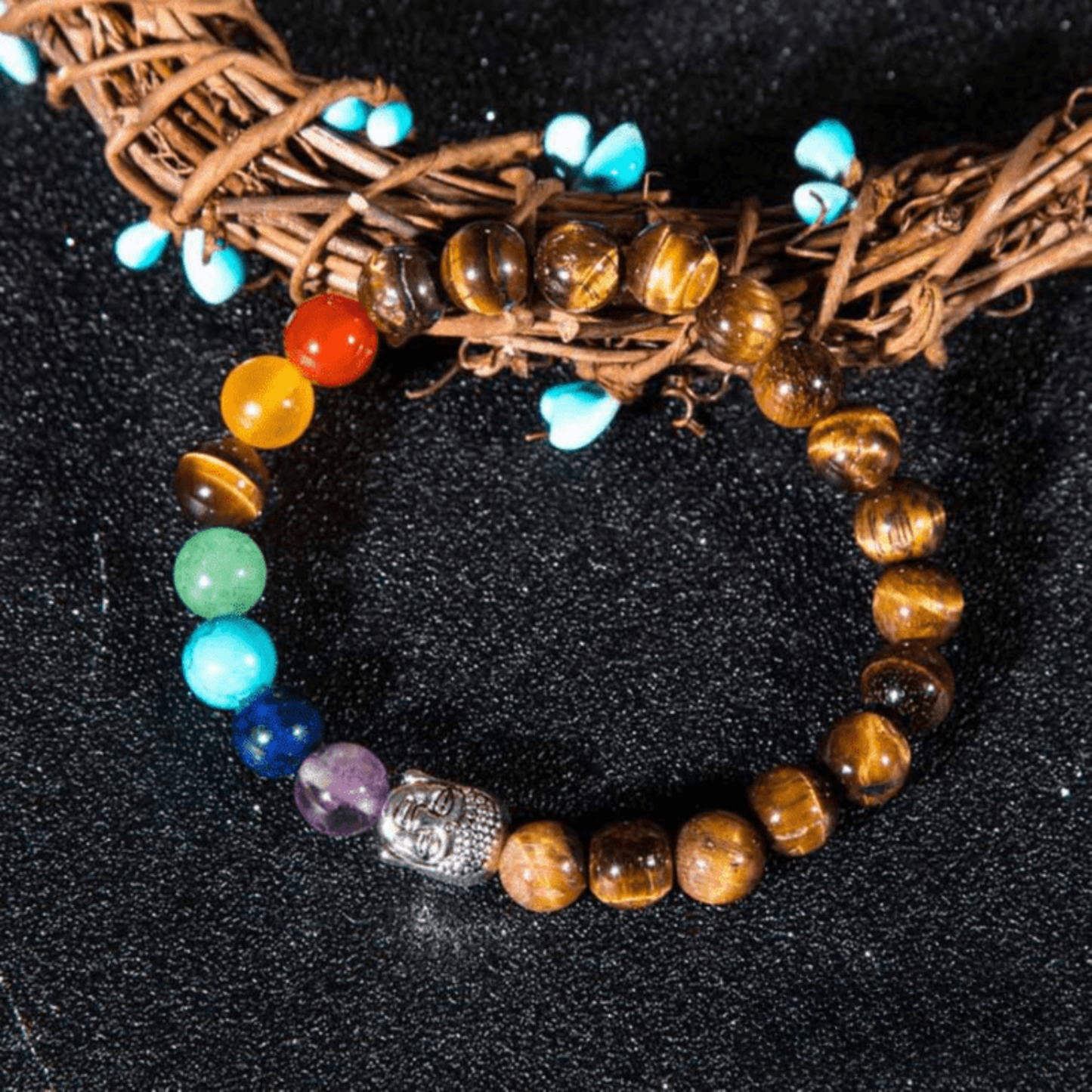 7 chakra buddha tiger eye bracelet