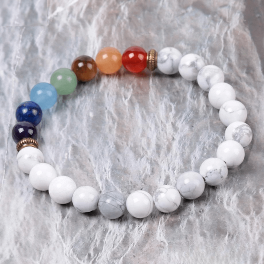 Bracelet 7 Chakras en Howlite Blanche