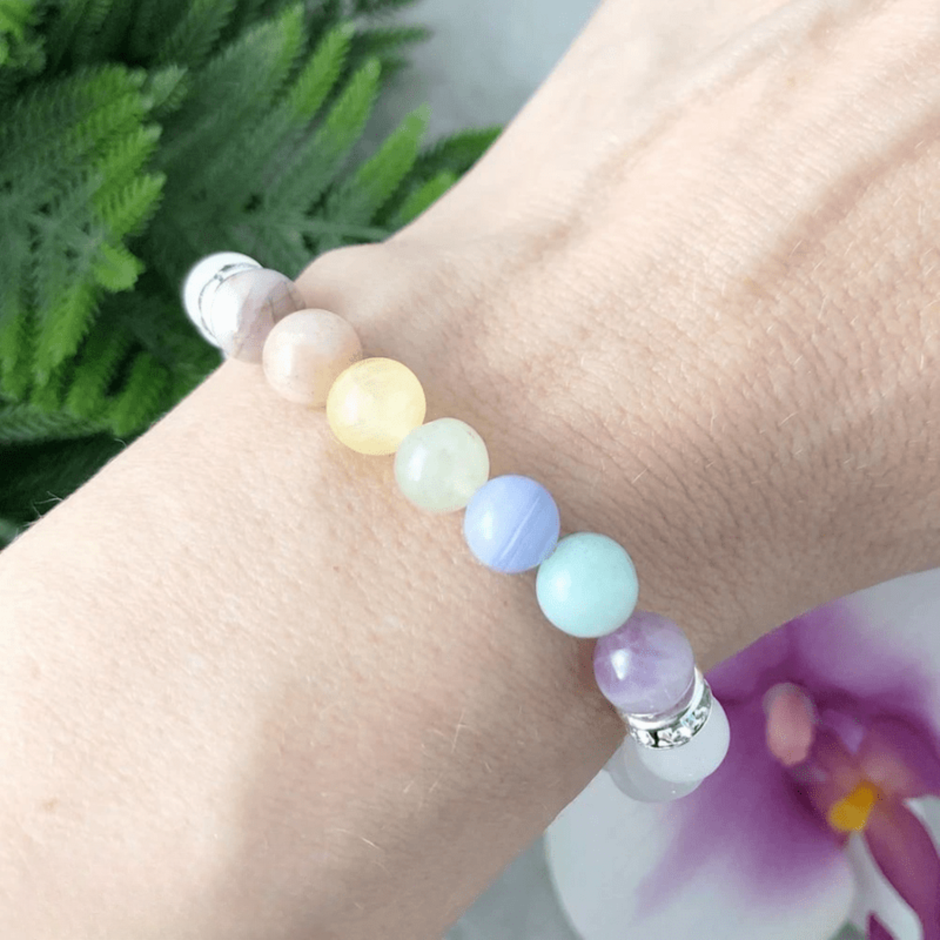 Bracelet 7 Chakras en Jade Blanc