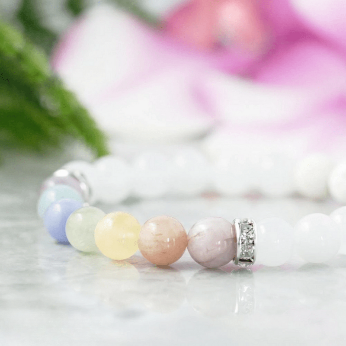 Bracelet 7 Chakras en Jade Blanc