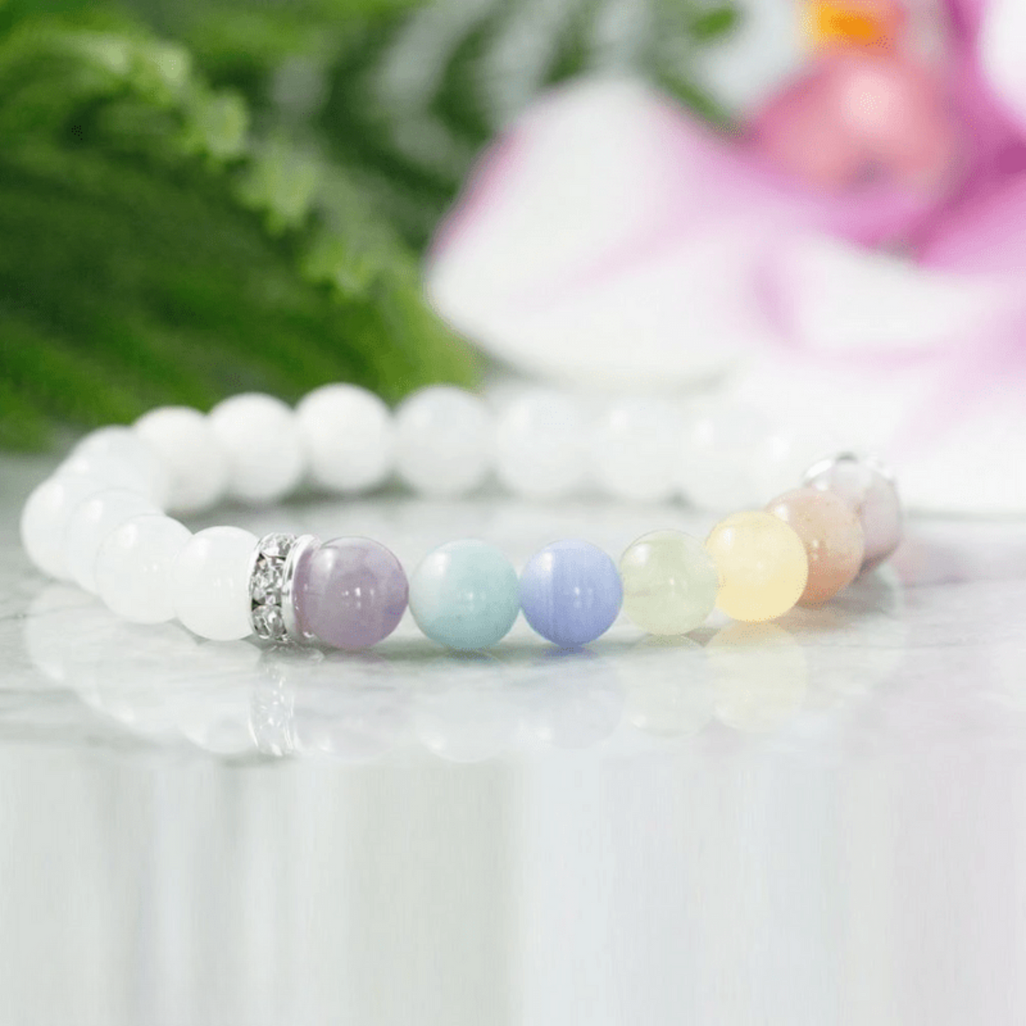 Bracelet 7 Chakras en Jade Blanc