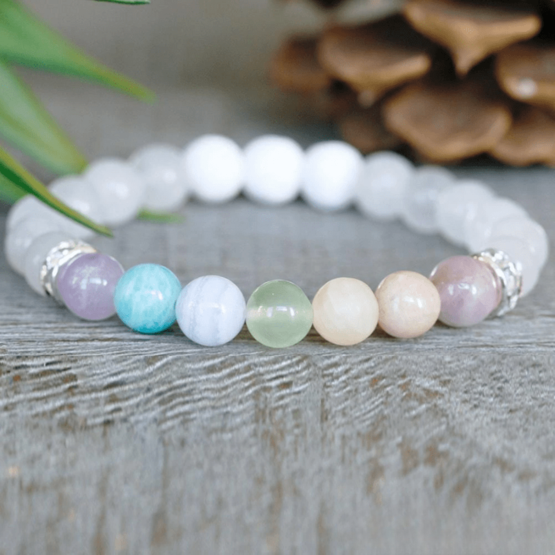 Bracelet 7 Chakras en Jade Blanc