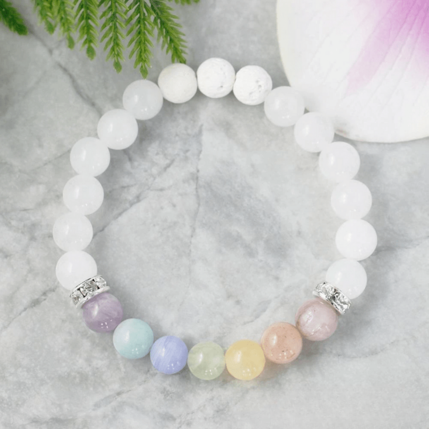 Bracelet 7 Chakras en Jade Blanc