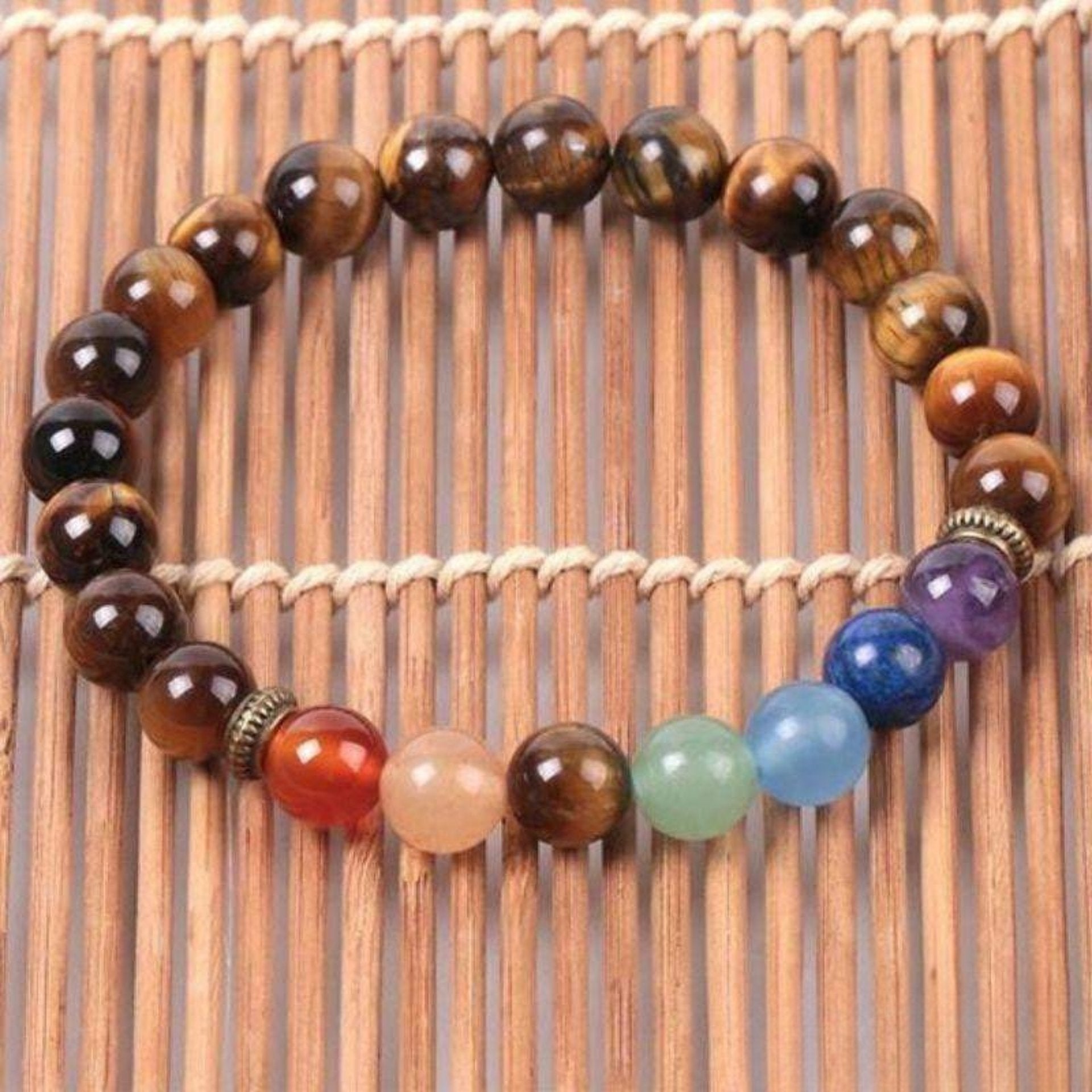 Bracelet 7 Chakras en Oeil de Tigre