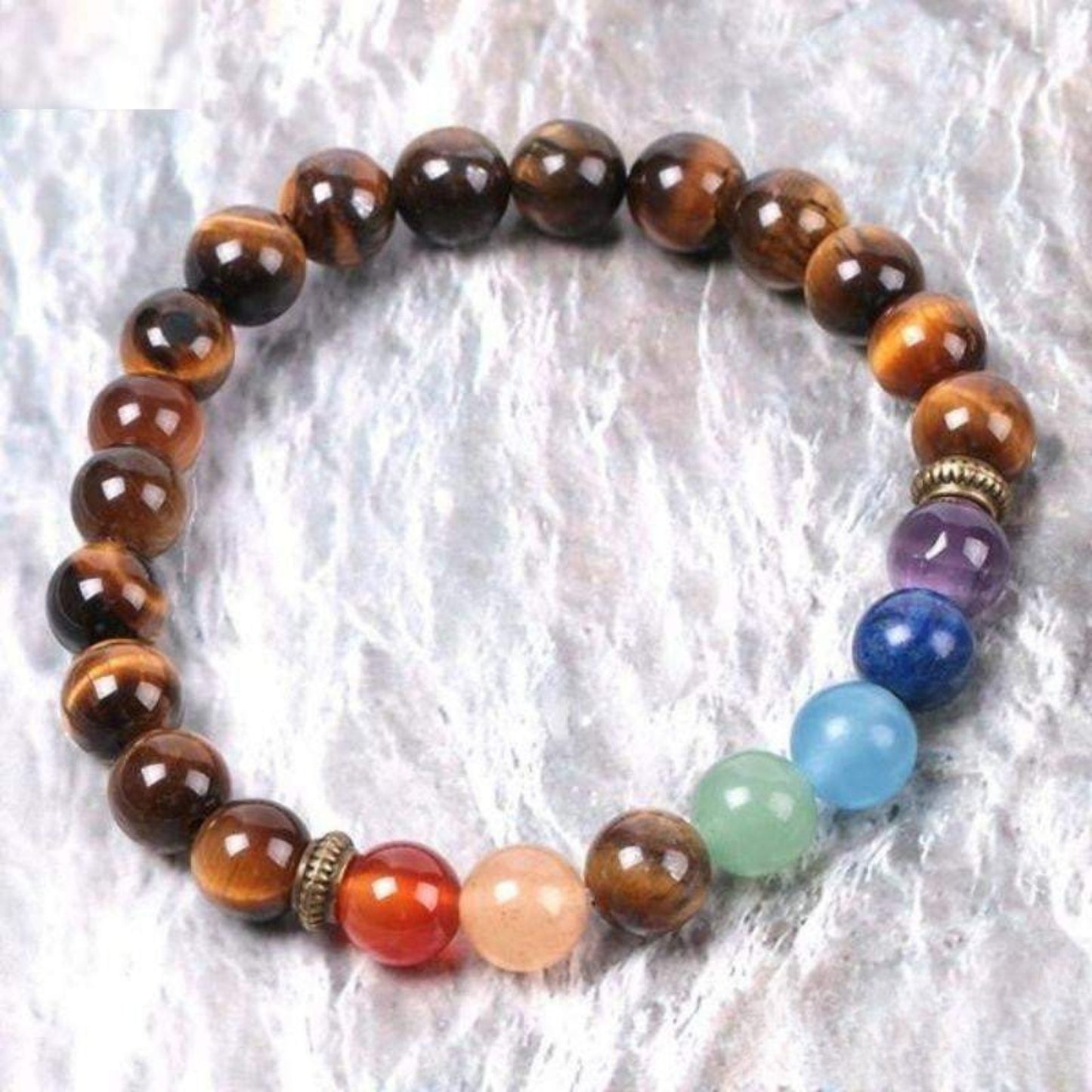 Bracelet 7 Chakras en Oeil de Tigre