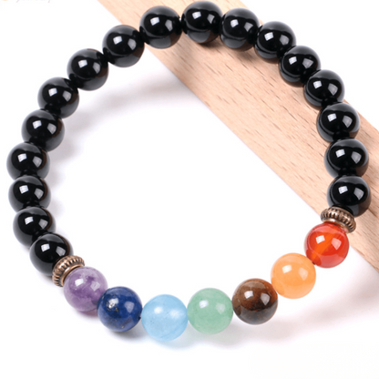 Bracelet 7 Chakras en Onyx Noir