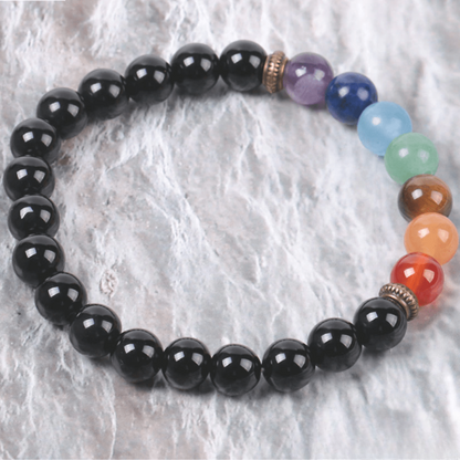 Bracelet 7 Chakras en Onyx Noir