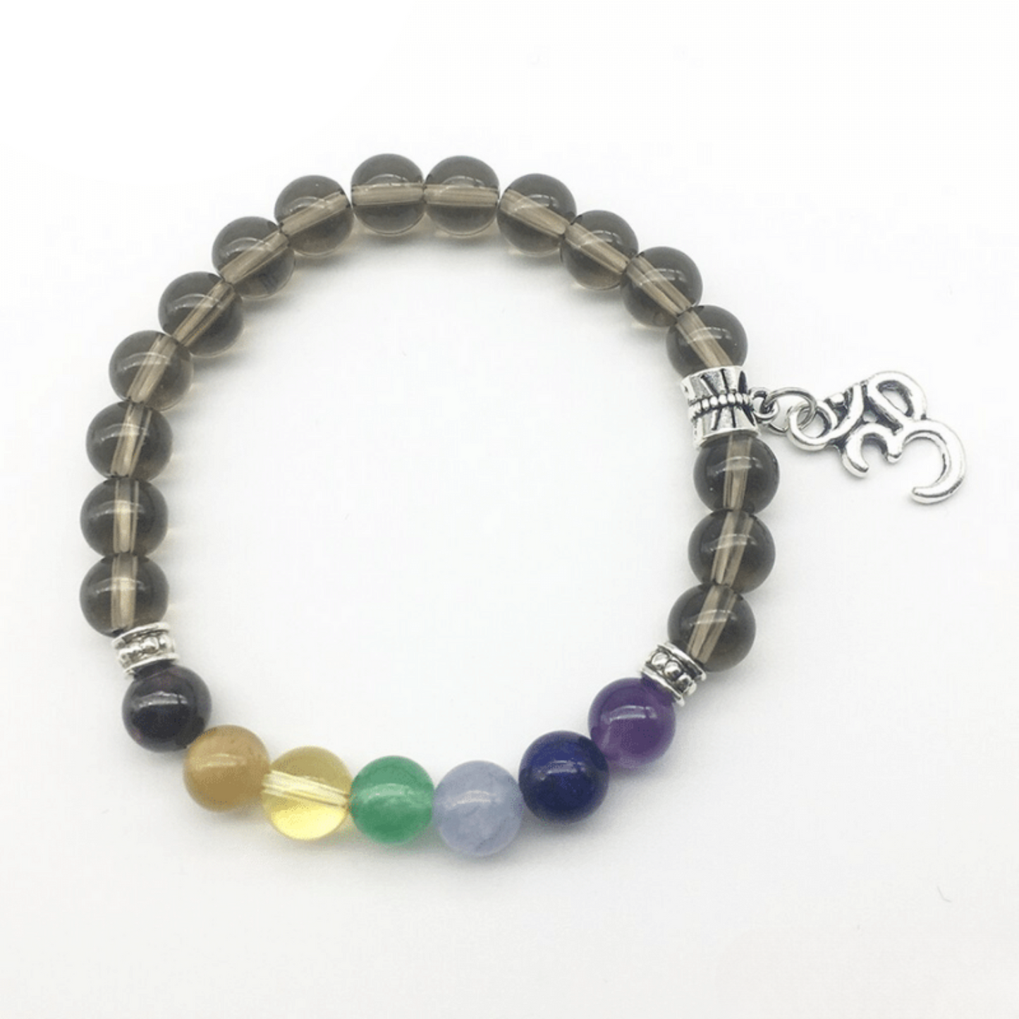 Bracelet 7 Chakras en Quartz Fumé