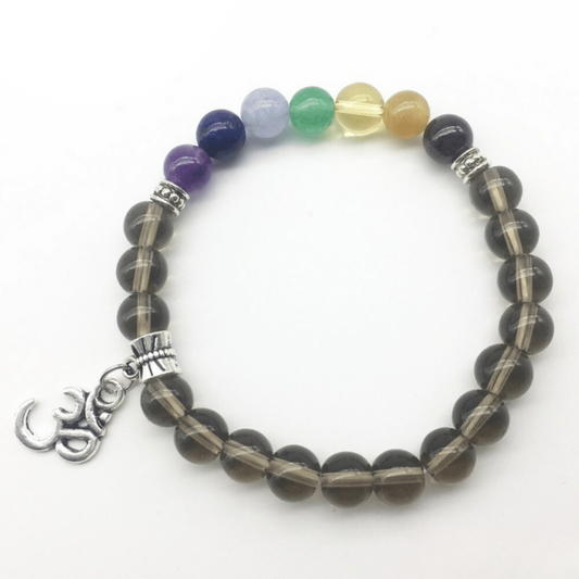 Bracelet 7 Chakras en Quartz Fumé