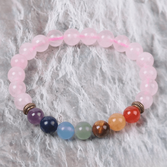 Bracelet 7 Chakras en Quartz Rose