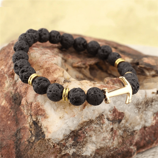 Bracelet Ancre en Pierre de Lave