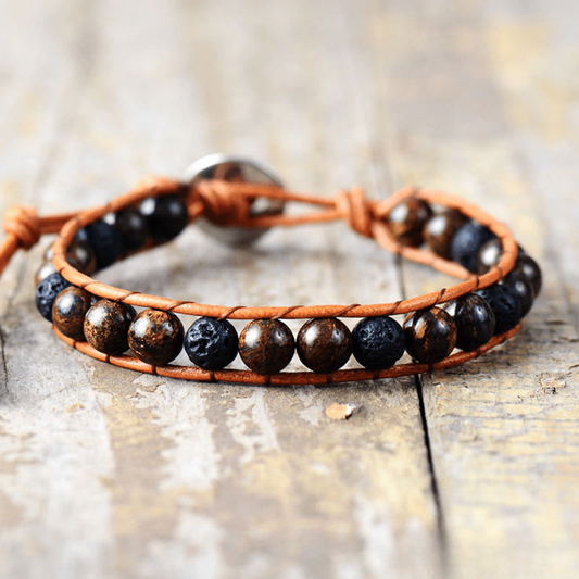 Bracelet Boho en Bronzite et Pierre de Lave